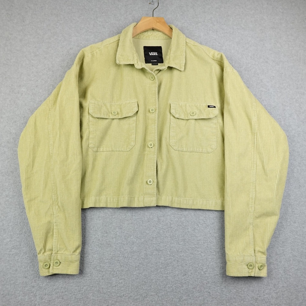Vans Corduroy Cropped Jacket Womens XL Light Yellow Button Up Casual Shacket